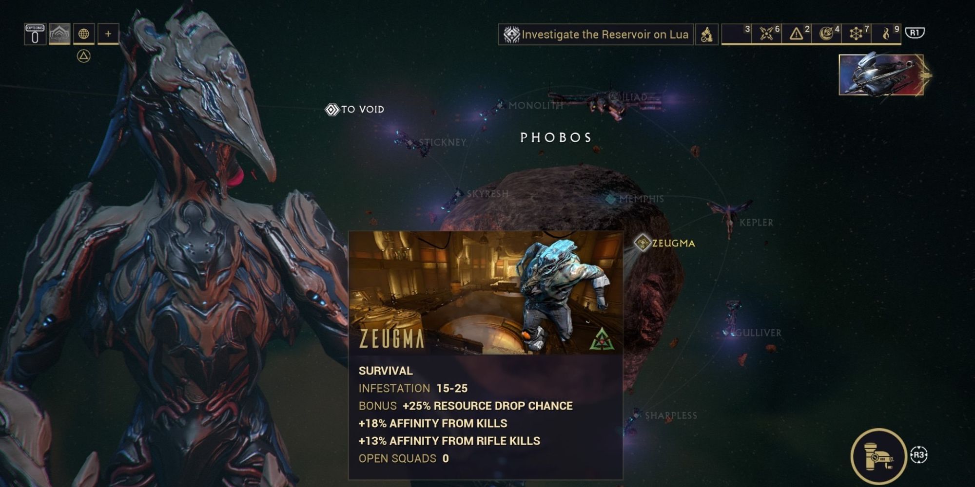 The mission Zeugma on Phobos on Warframe