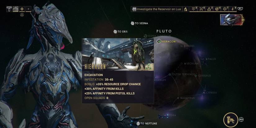 The Hieracon mission on Pluto on Warframe