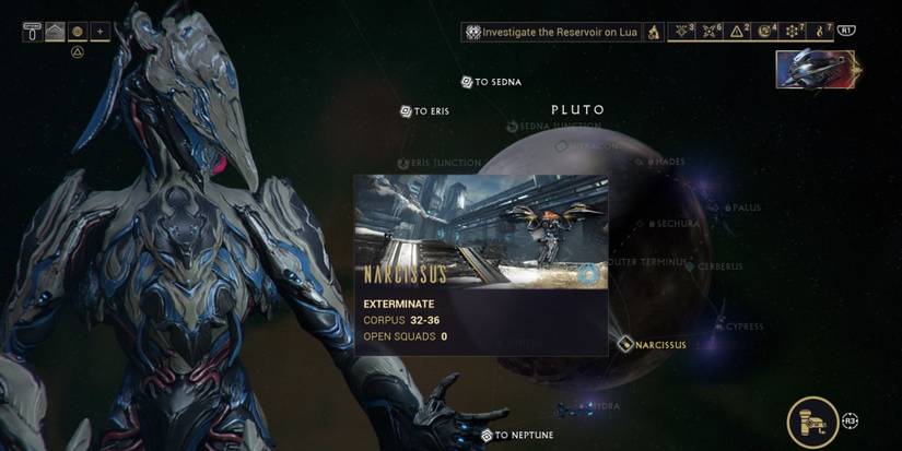 The Narcissus node on Pluto on Warframe