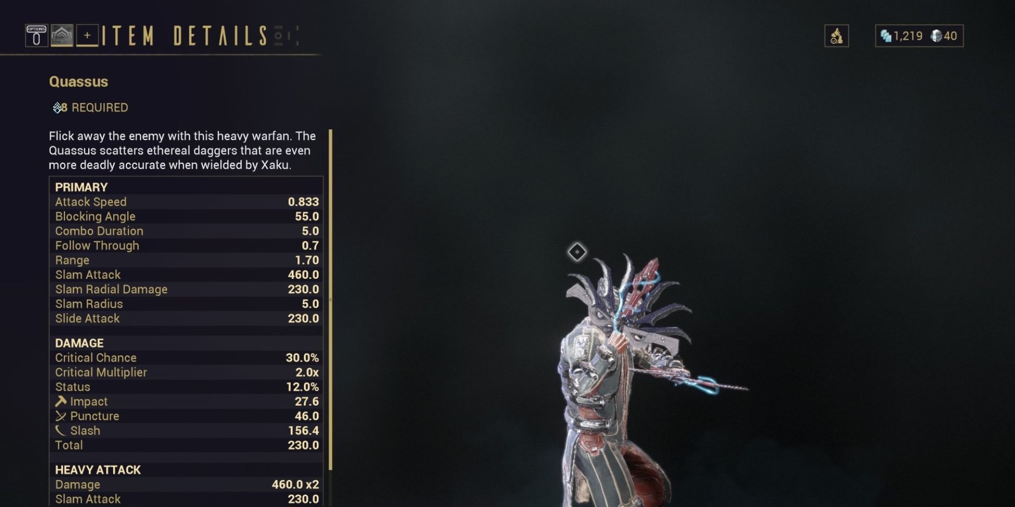 The Quassus warfan weapon in Warframe