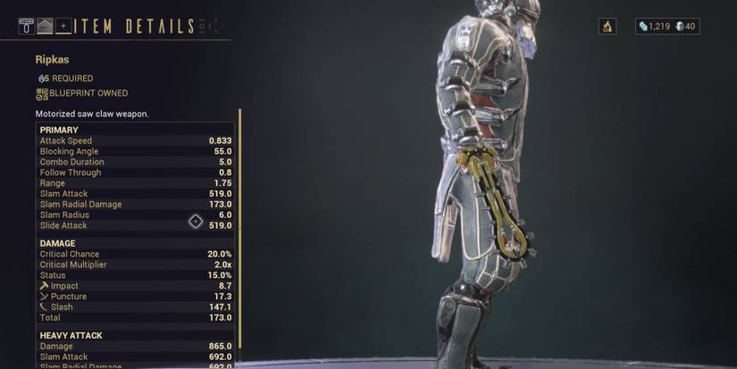 The Ripkas claw weapon on Warframe