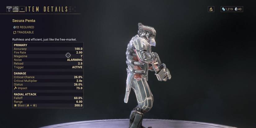 The Secura Penta launcher weapon on Warframe