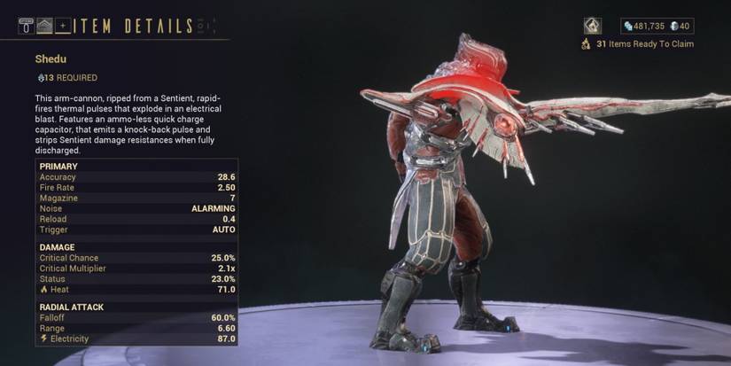 The Shedu rifle weapon on Warframe