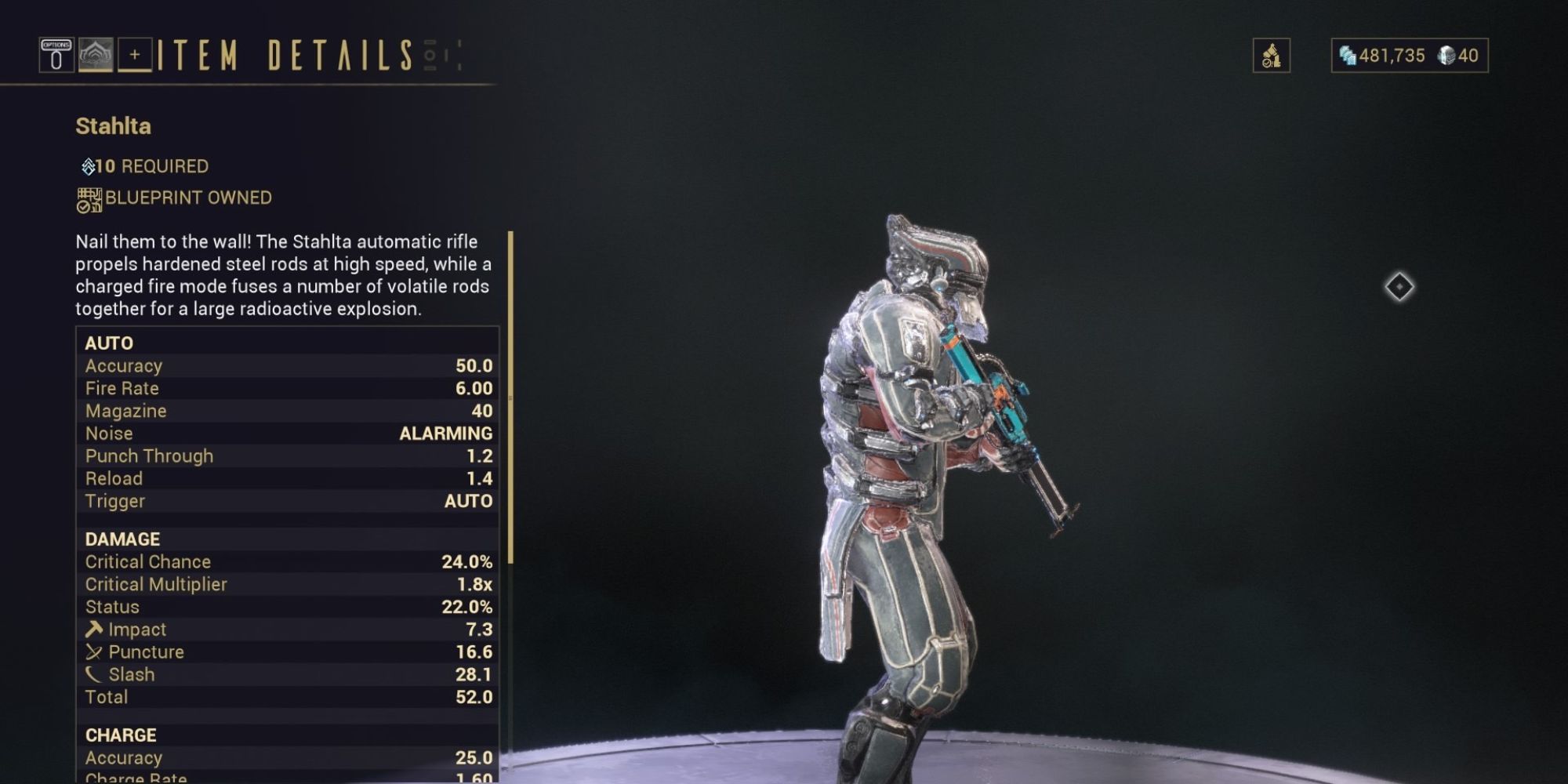 The Stahlta rifle weapon on Warframe