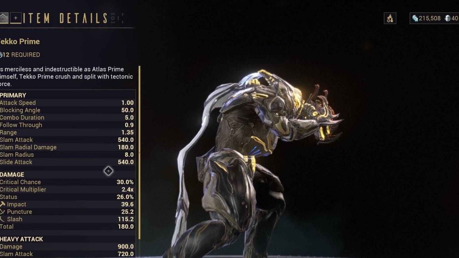 Preview of the Tekko Prime melee weapon on Warframe