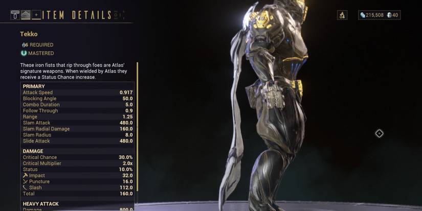 Preview of the Tekko melee weapon on Warframe