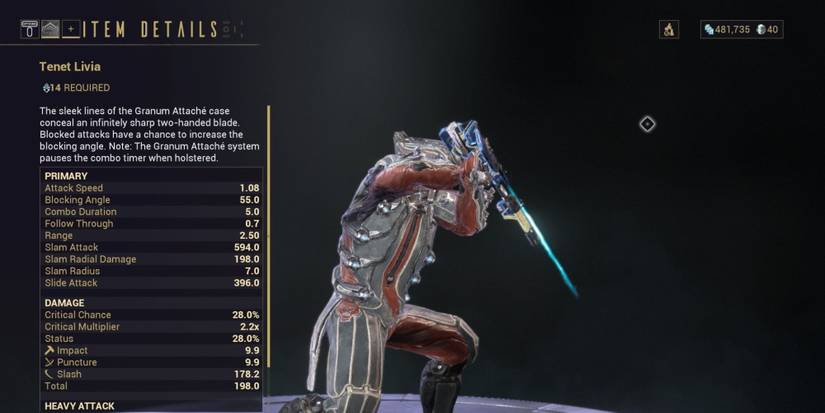 The Tenet Livia sword on Warframe