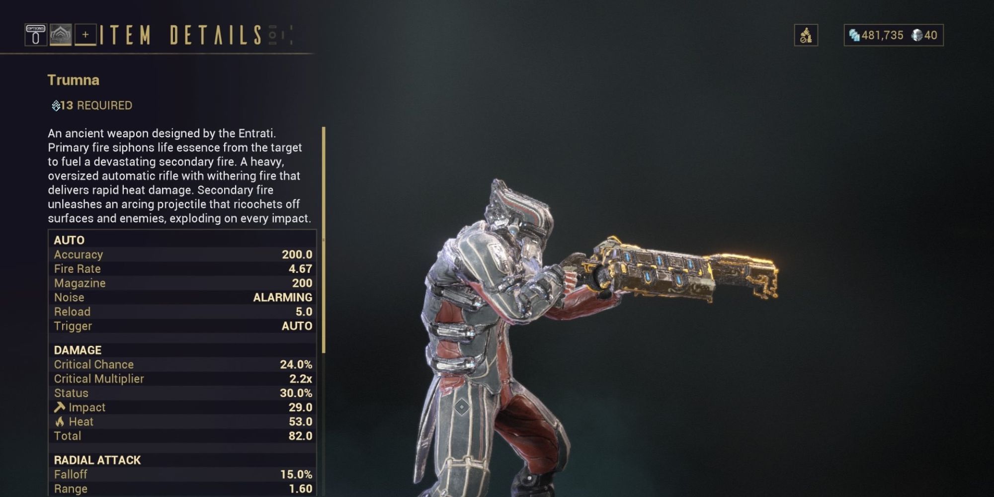 The Trumna rifle weapon on Warframe