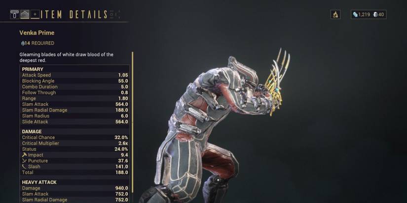 The Venka Prime claw weapon in Warframe