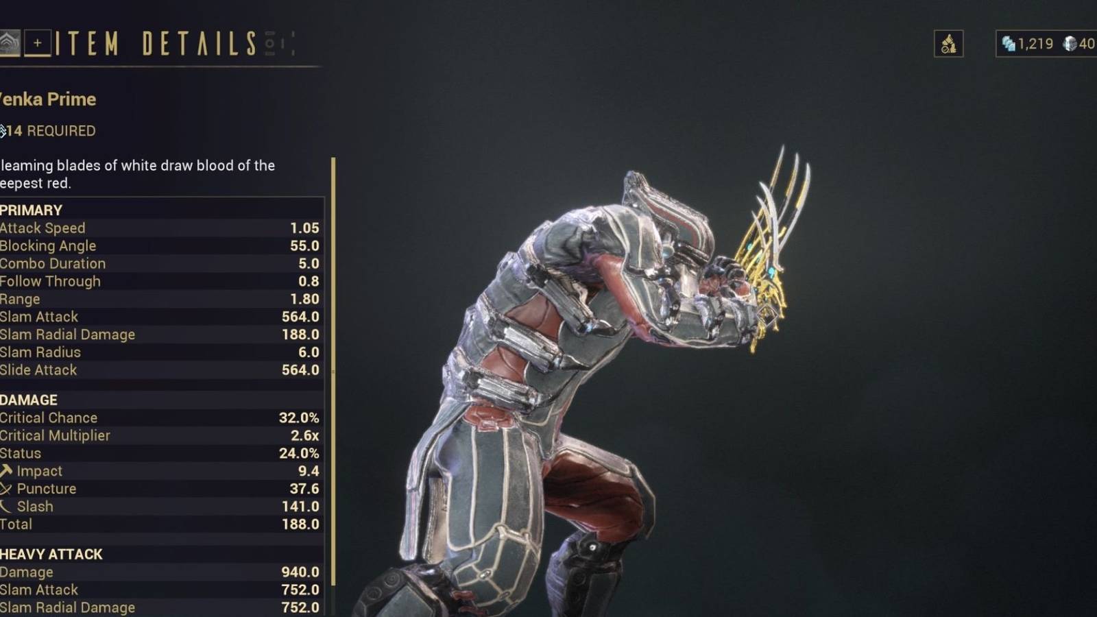 The Venka Prime claw weapon in Warframe