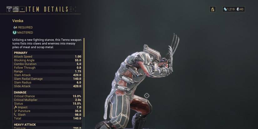 The Venka claw weapon on Warframe
