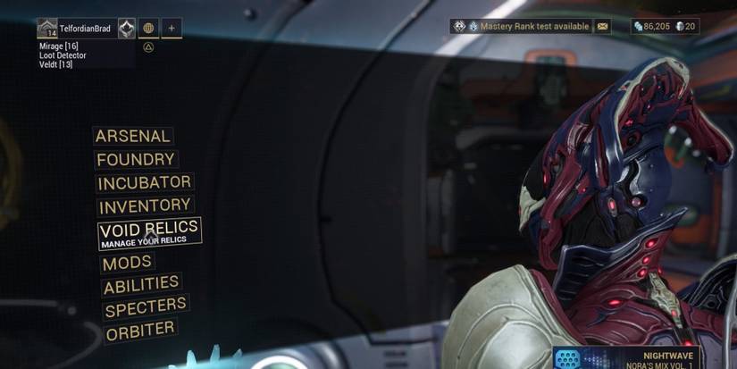 Void Relics on the Equipment tab of Warframes menu