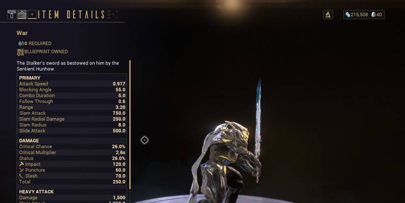 Preview of the War melee weapon on Warframe