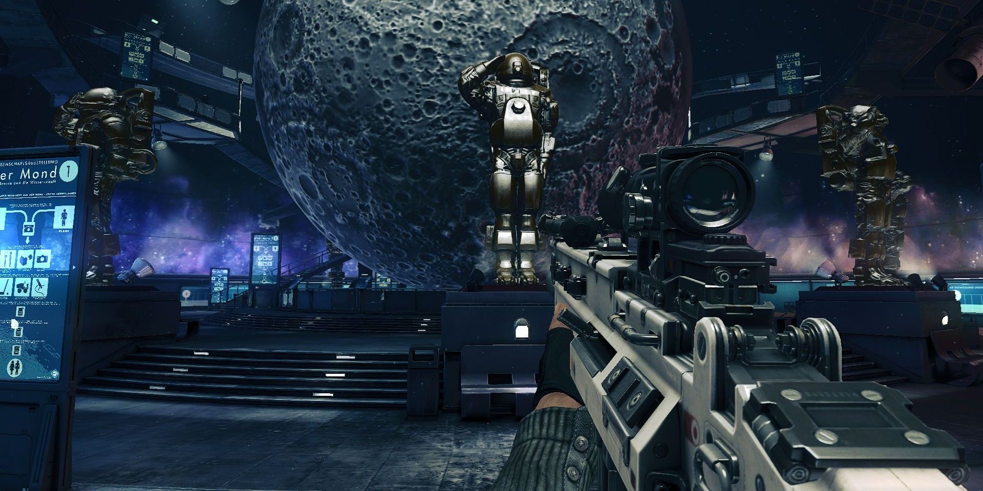 wolfenstein new order player looking at a moon 