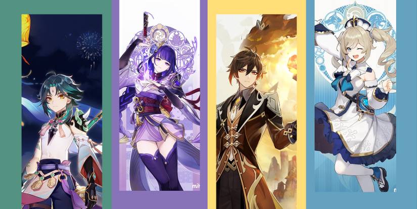 xiao,raiden,zhongli,and barbara in genshin impact