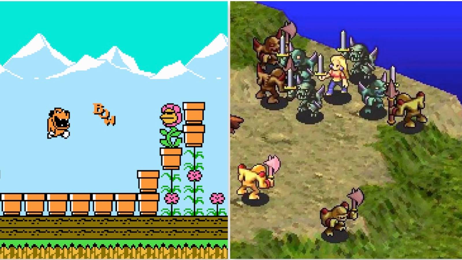 Playing a level in Wacky Races and fighting a battle in Kartia The Word of Fate