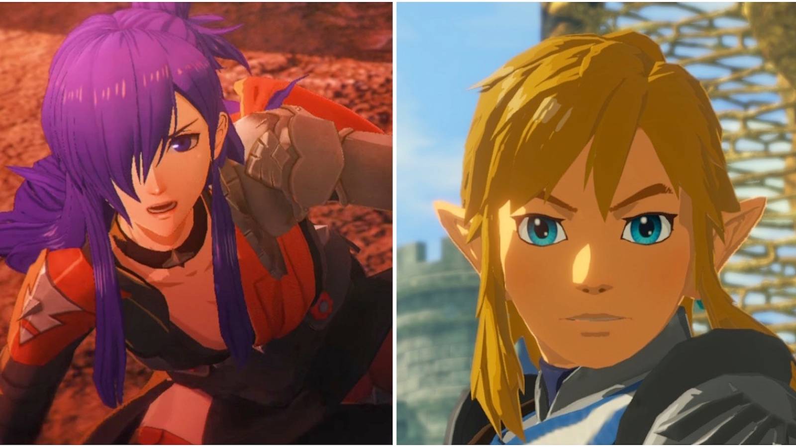 Shez from Fire Emblem Warriors Three Hopes and Link from Hyrule Warriors Age of Calamity