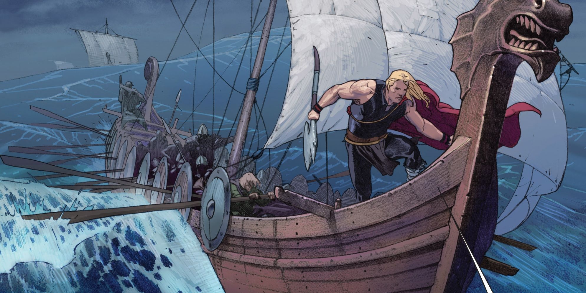 thor on a ship with vikings