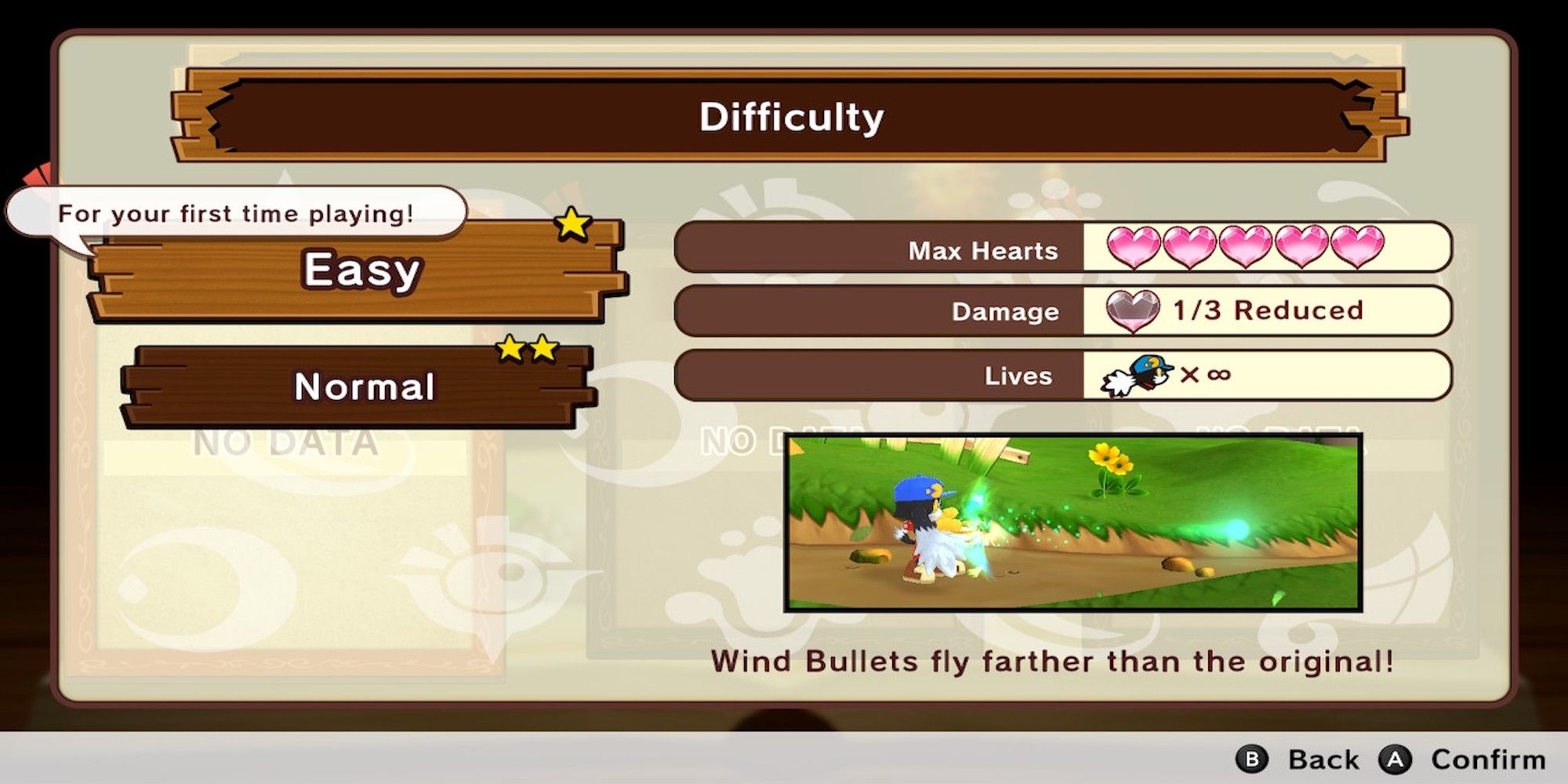 The difficulty menu in Klonoa Phantasy Reverie Series