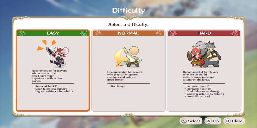 The difficulty menu in Little Noah Scion of Paradise
