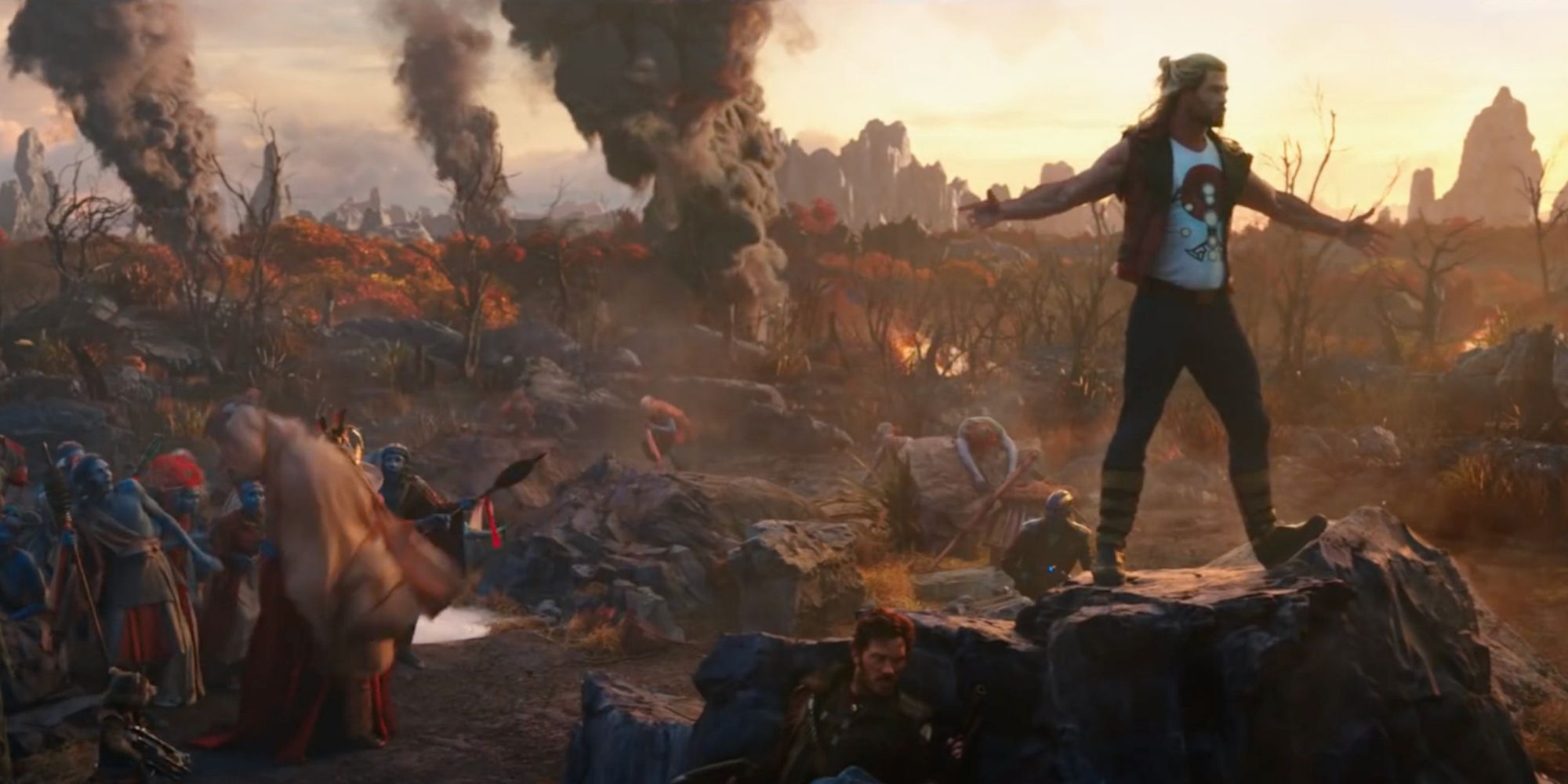 A scene featuring characters in Thor Love and Thunder