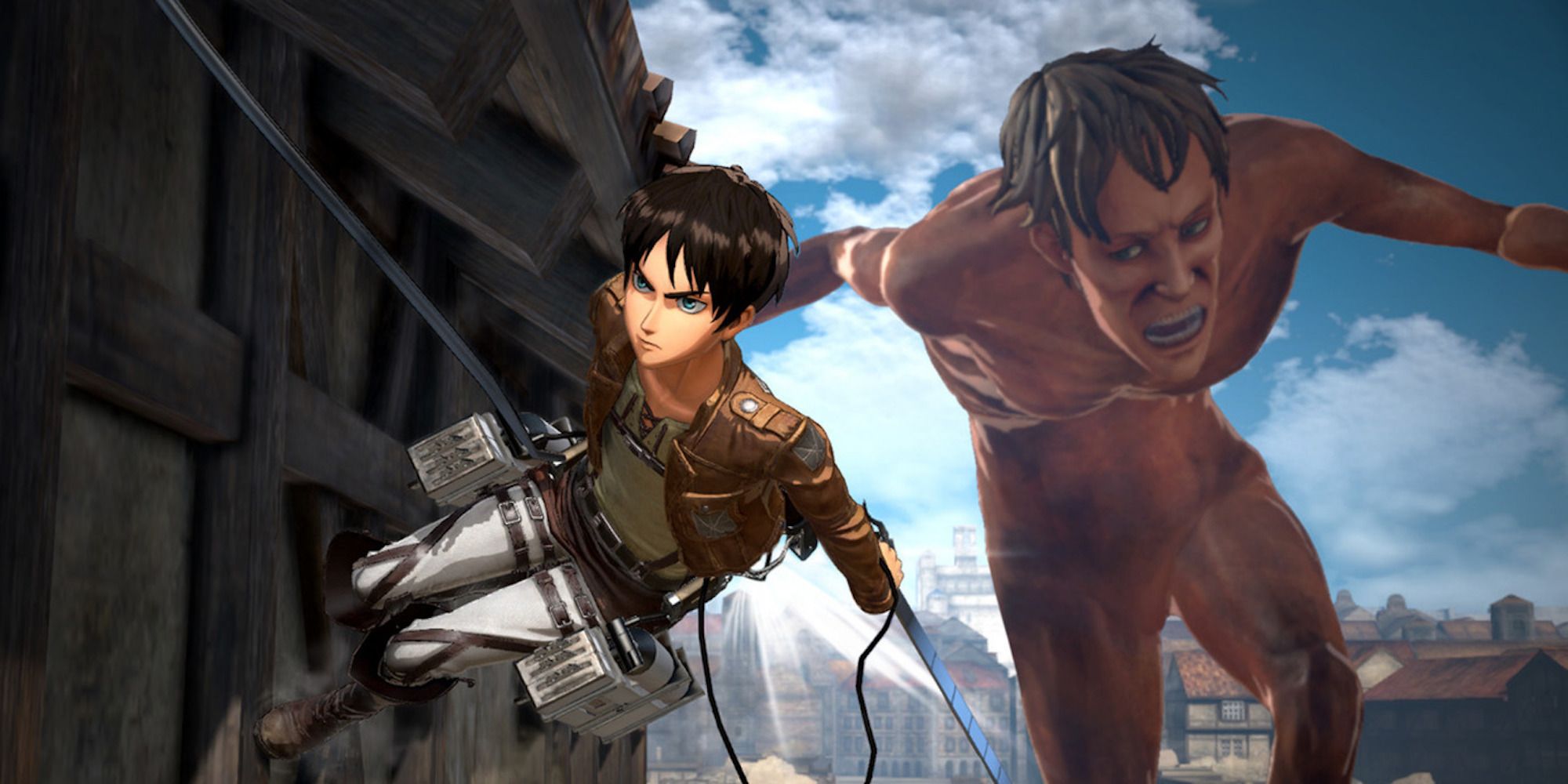 Fighting a boss in the Attack On Titan game