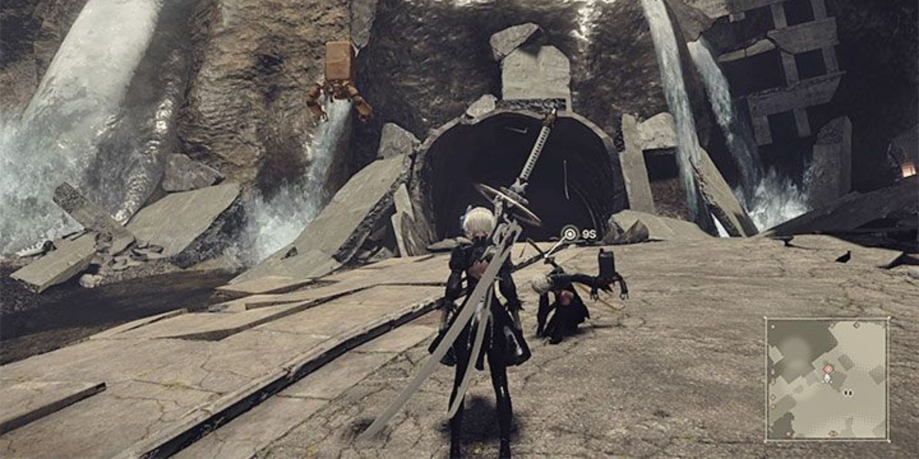 The Entrance to the Flooded City in NieR Automata NS 2B
