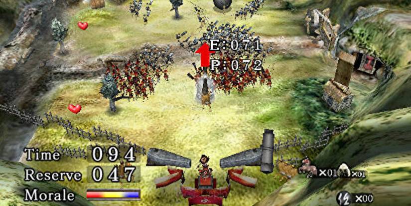 Playing a round in Odama with time, troops, and paddles on battlefield