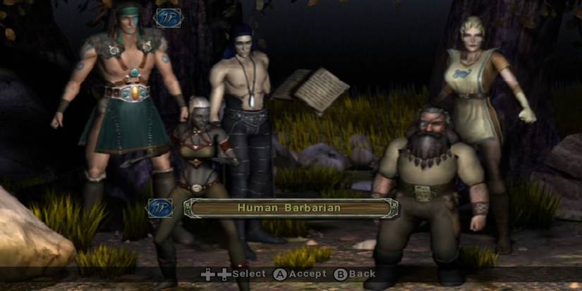 The class menu in Baldur's Gate Dark Alliance 2