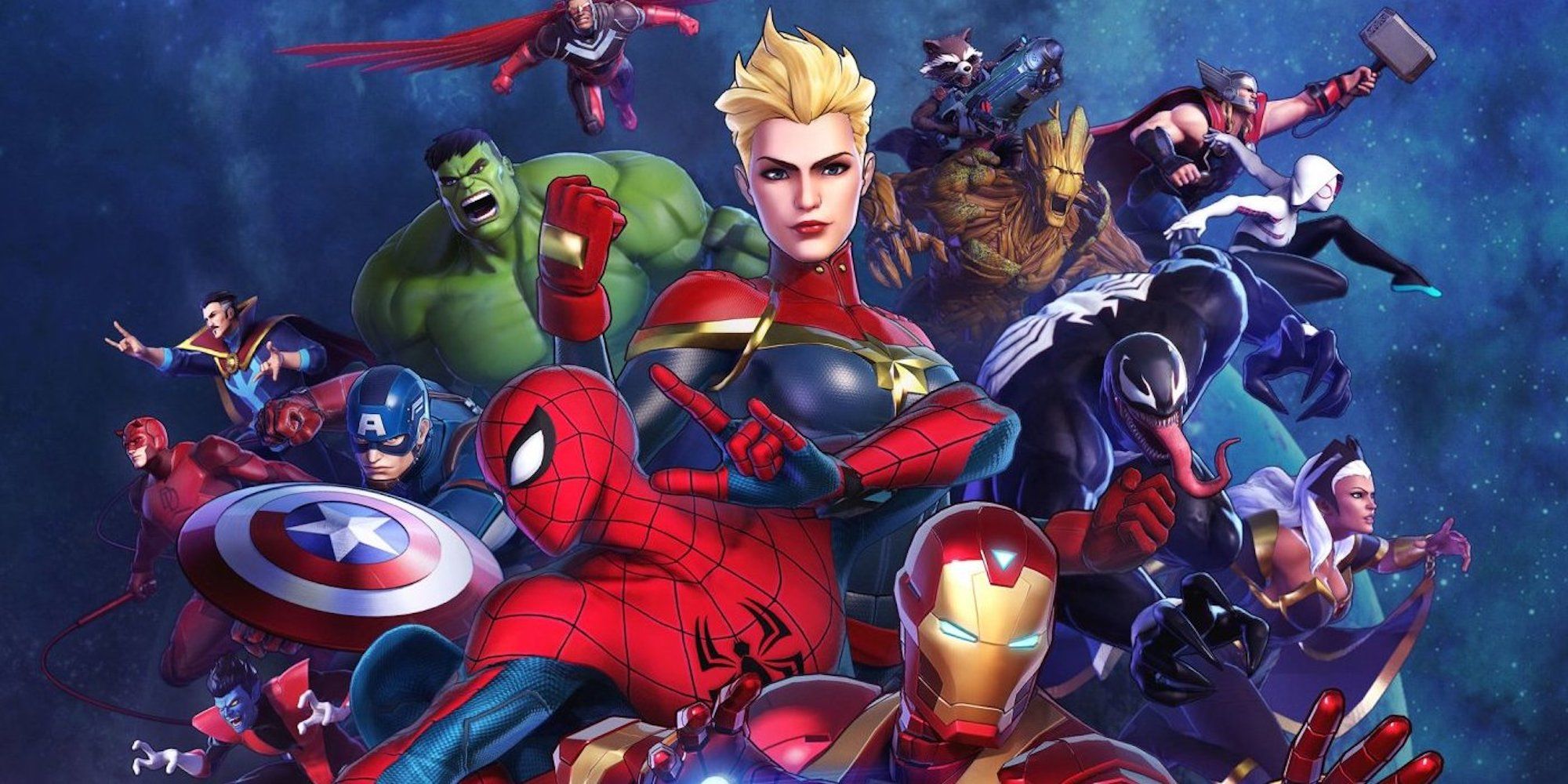 Promotional art featuring characters in Marvel Ultimate Alliance 3