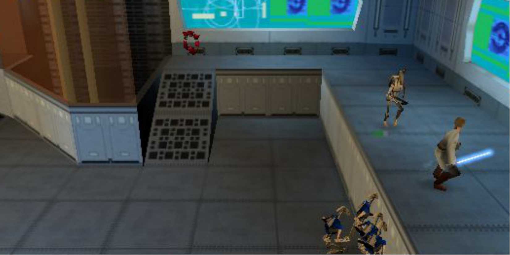 Fighting enemies in Star Wars Episode I Jedi Power Battles