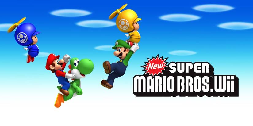 Promo art featuring characters in New Super Mario Bros Wii