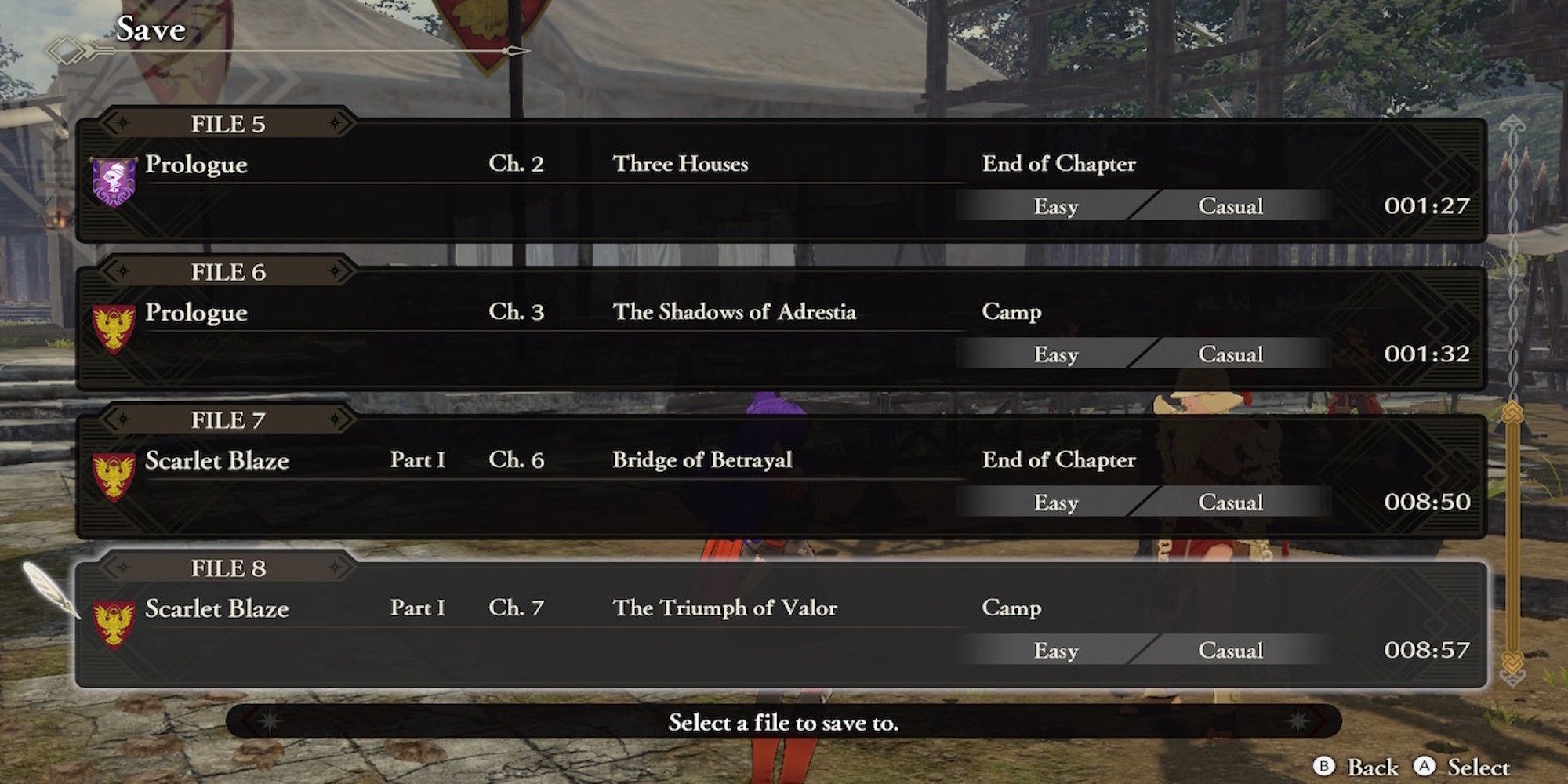 The save menu in Fire Emblem Warriors Three Hopes