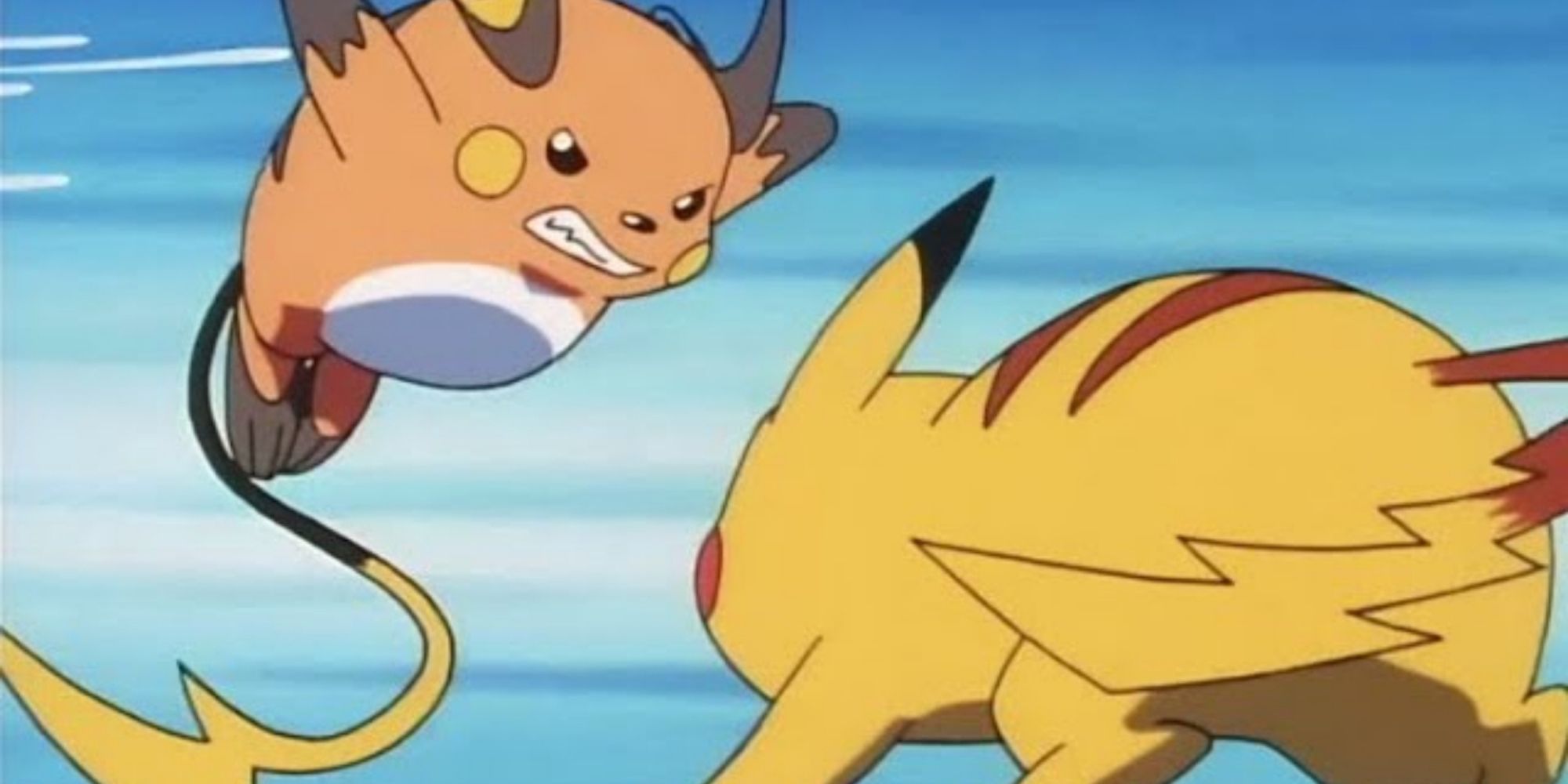 Raichu fighting Pikachu in the Pokemon anime