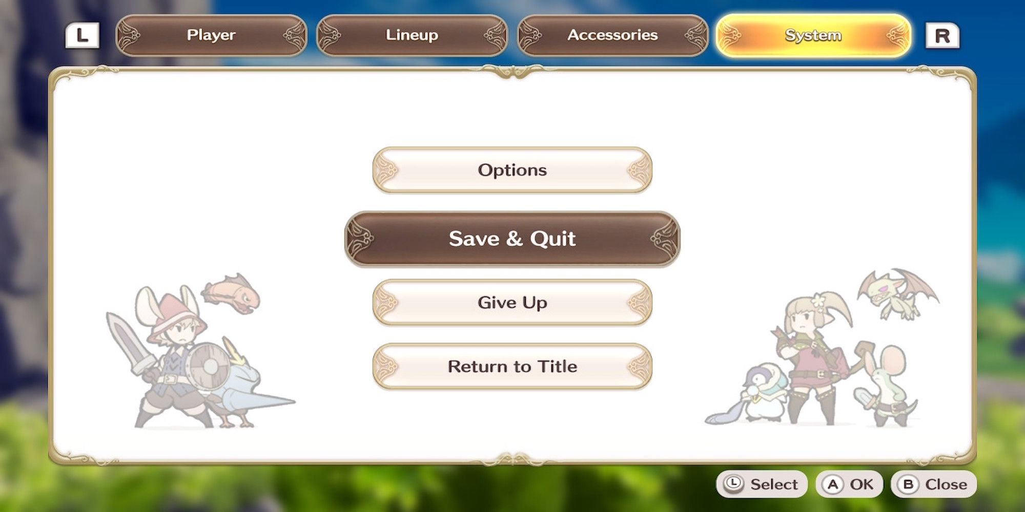 The save menu in Little Noah Scion of Paradise