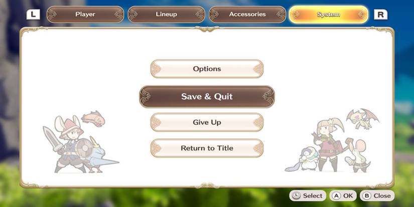 The save menu in Little Noah Scion of Paradise