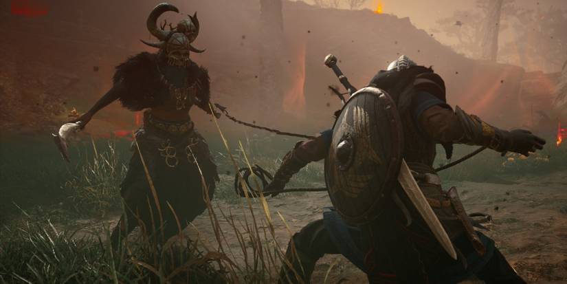 Assassin's Creed Valhalla Eivor fighting horned Daughter of Lerion