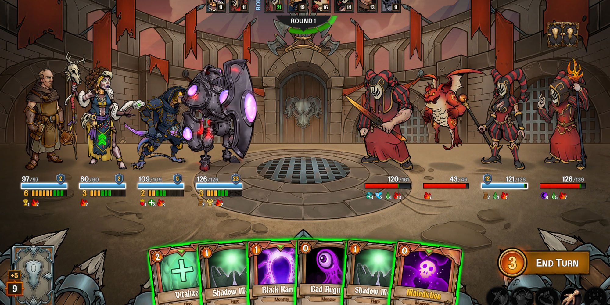 Across The Obelisk - Screenshot Mid-Combat Showing The Layout Of Gameplay And Cards