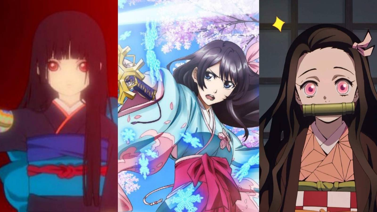 Ai Enma in Hell Girl, Shinguji Sakura in Sakura Wars, Nezuko in Demon Slayer