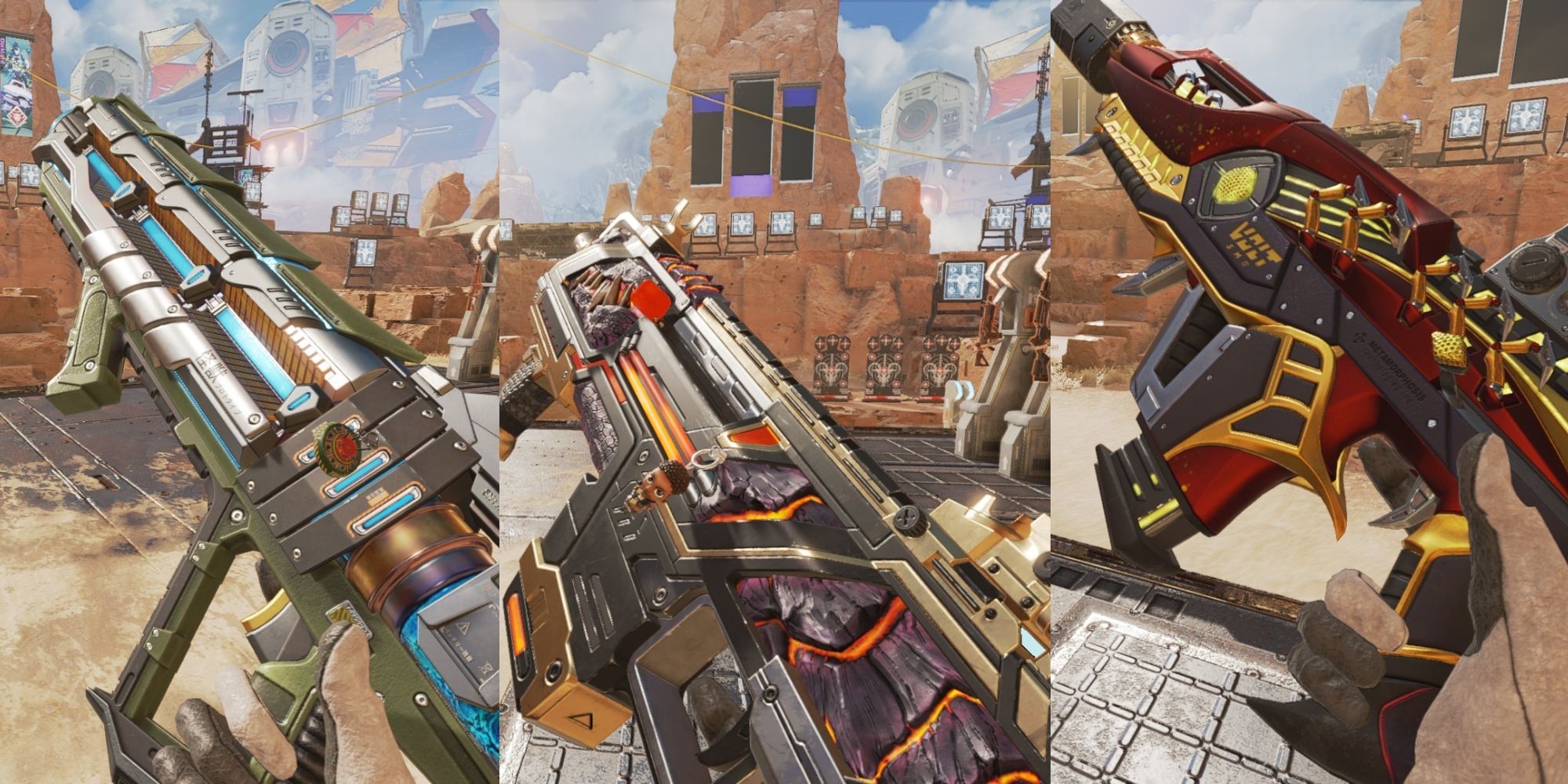 Three weapons from Apex Legends