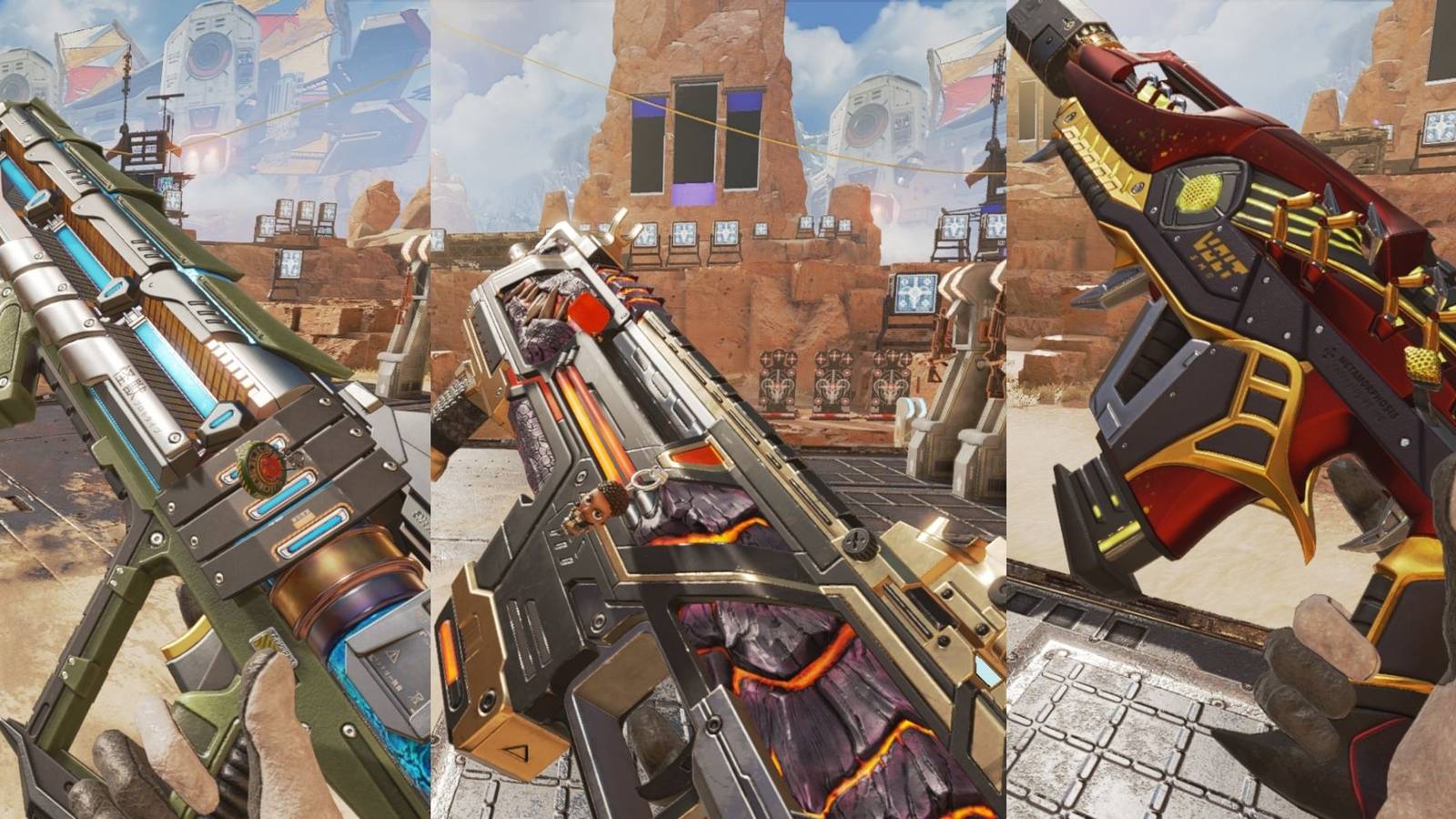 Three weapons from Apex Legends