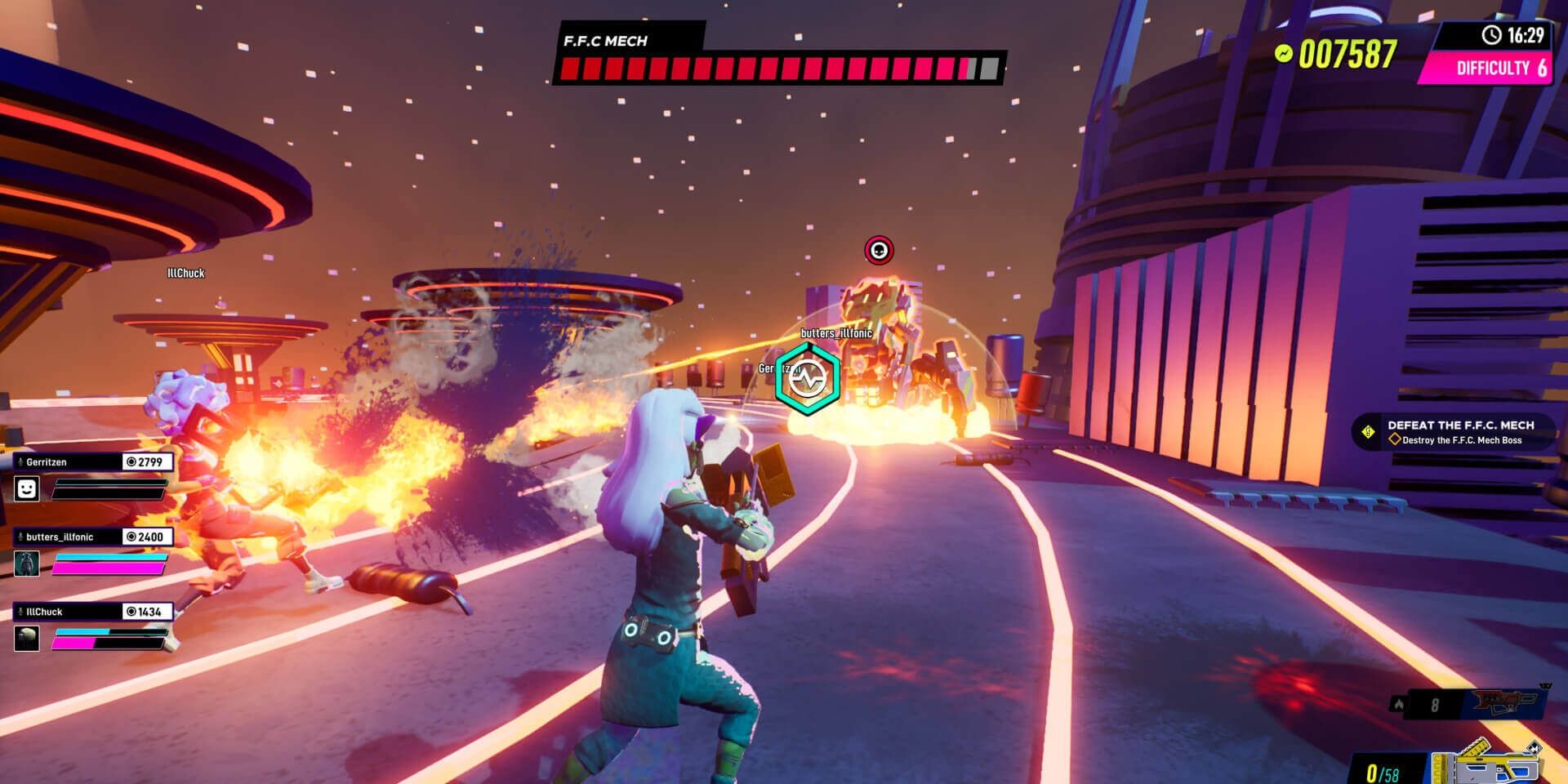 Arcadegeddon boss fight in computer simulation stage