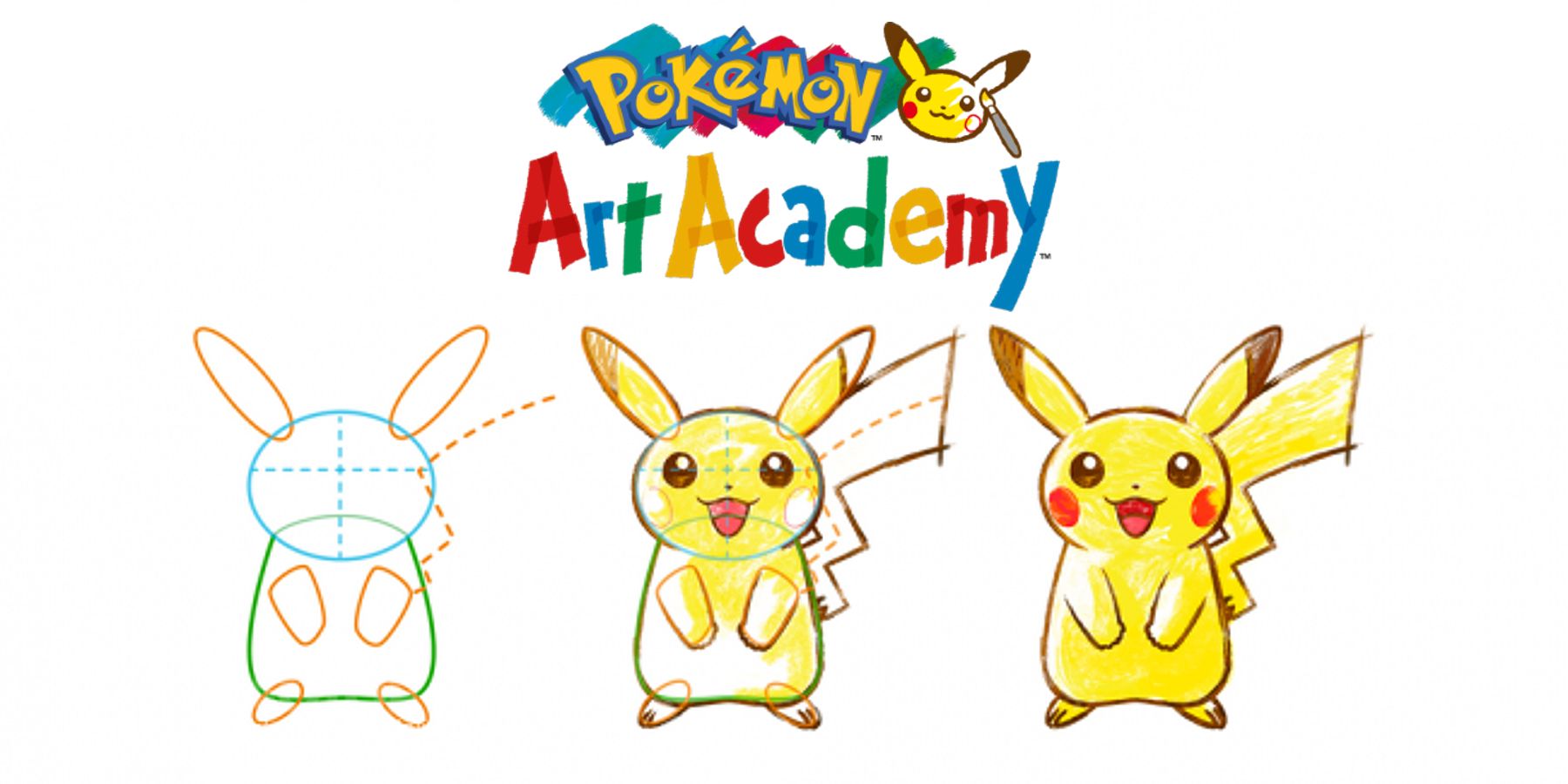 Pokemon Art Academy showing three stages of drawing Pikachu