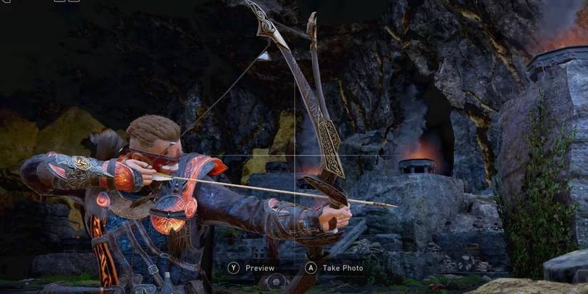 Assassin's Creed Valhalla Aesir Eye Bow being aimed camera shot