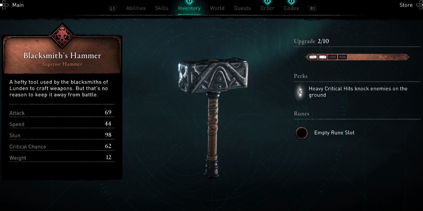 Assassin's Creed Valhalla Blacksmith's Hammer stats