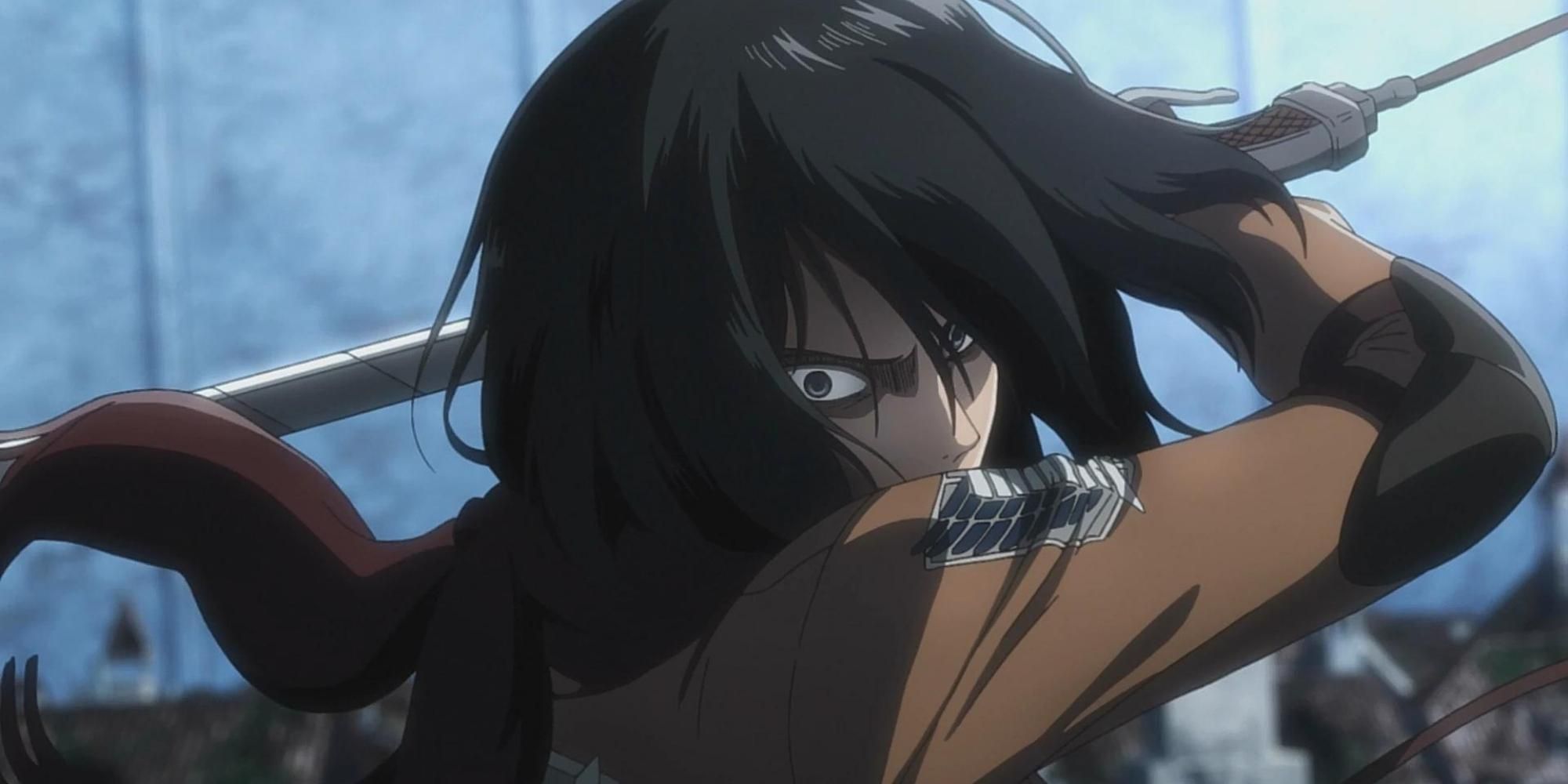 Mikasa Ackerman during a battle in Attack on Titan