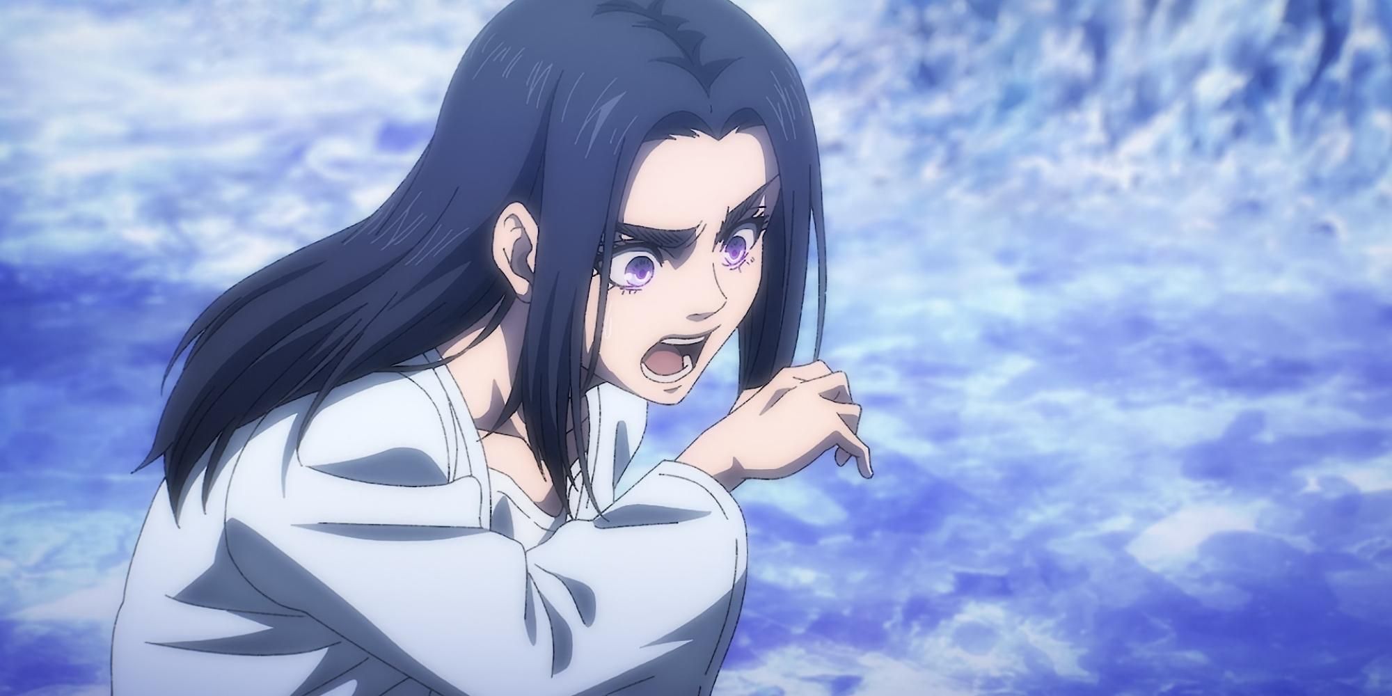 Frieda Reiss biting herself in Attack on Titan