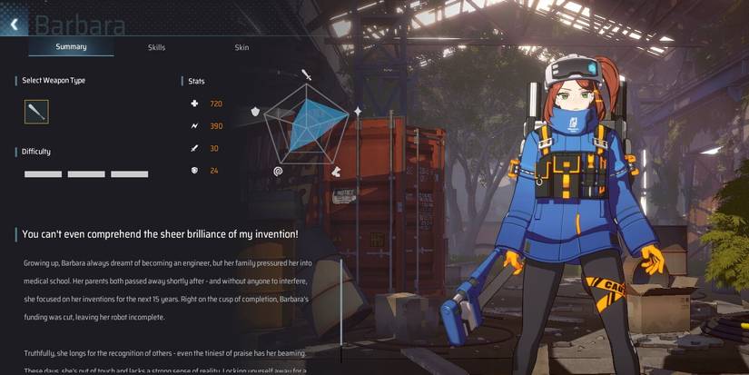 The character menu for Barbara from Eternal Return