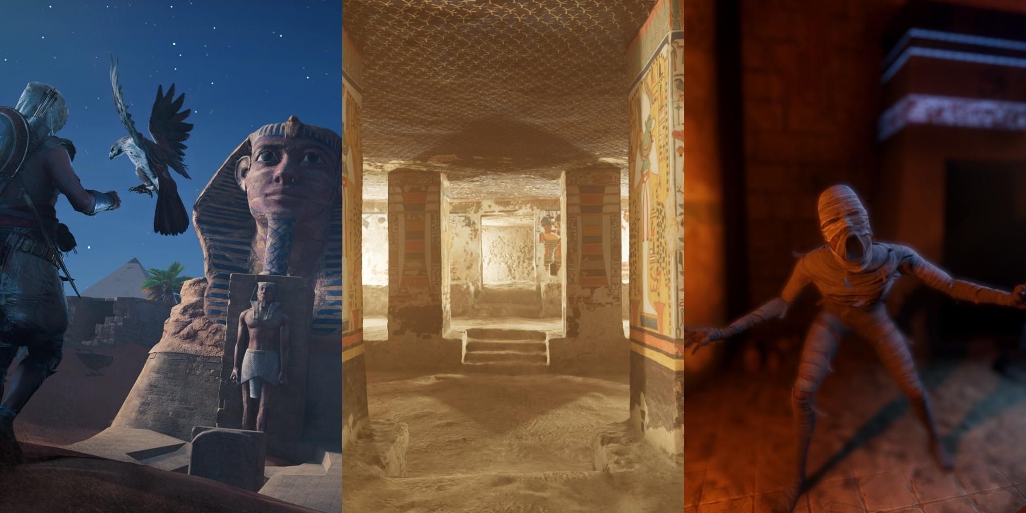 Bayek of Siwa in Assassin's Creed Origins, Tomb in Nefertari Journey to Eternity, mummy in FOREWARNED