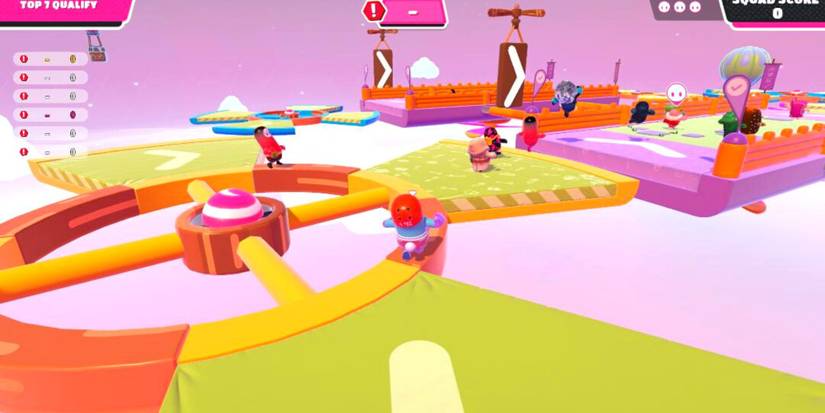 A Bean Balancing On A Fan In The 'Big Fans' Race Level In Fall Guys Ultimate Knockout